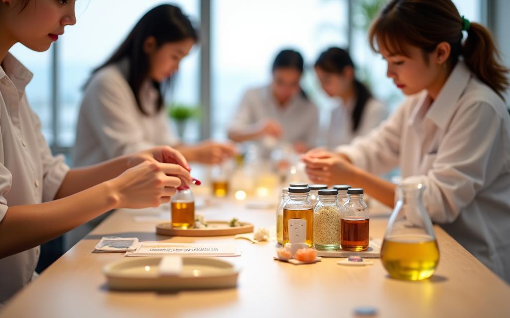 서울에서 열리는 DIY 뷰티 워크숍에 참여하는 사람들
